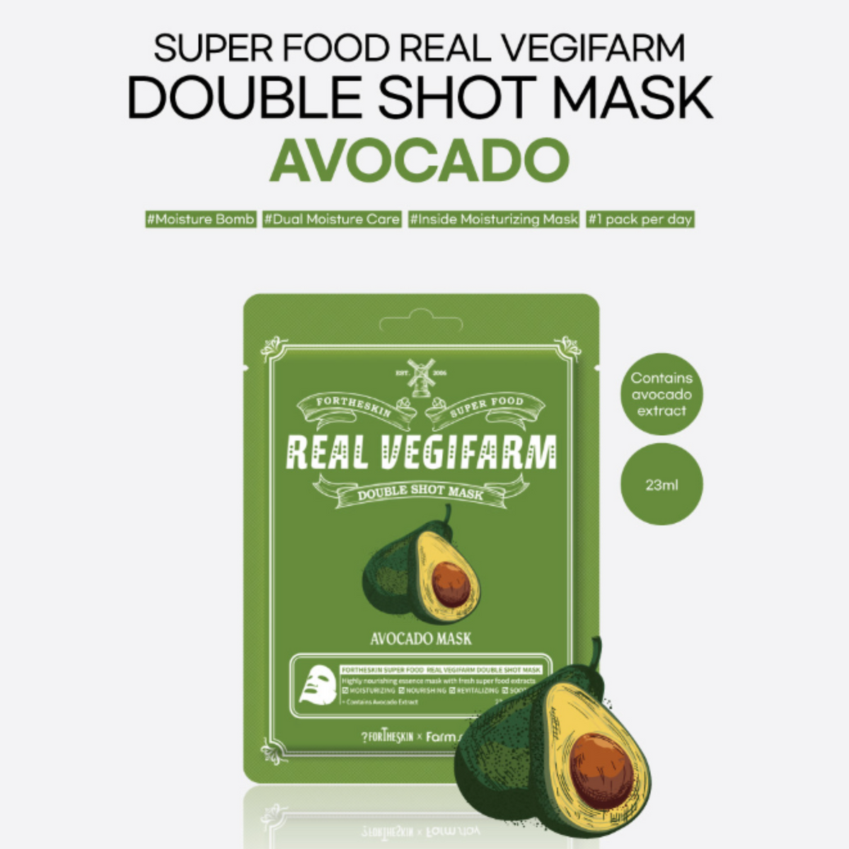 FORTHESKIN SUPER FOOD R/VEGIFARM DOUBLE SHOT MASK-Avocado