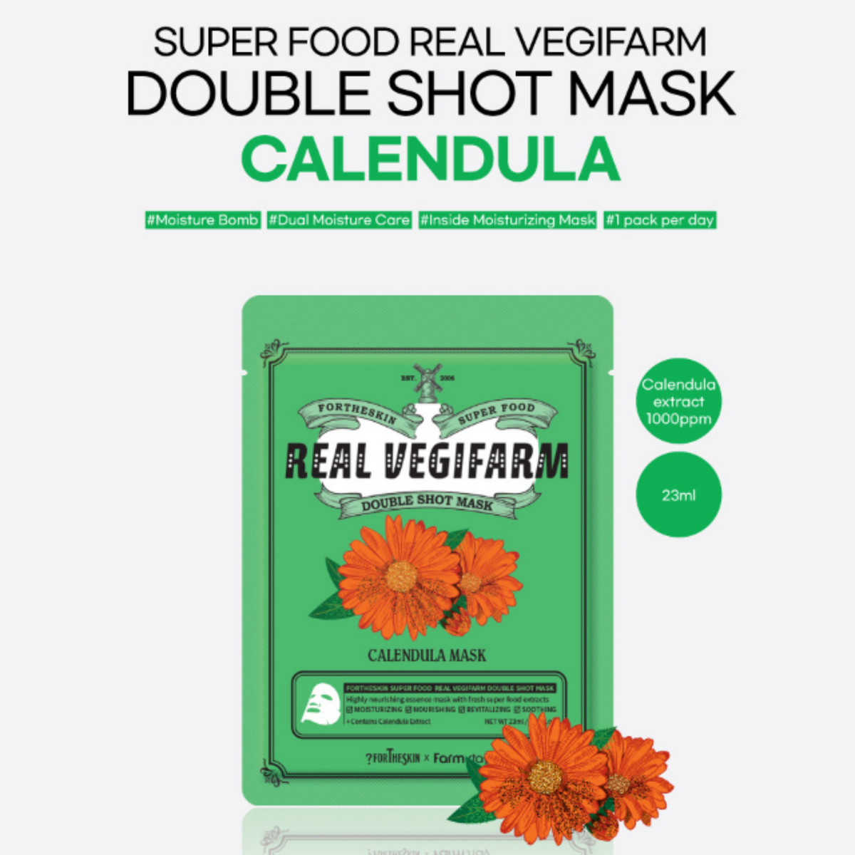 FORTHESKIN SUPER FOOD R/VEGIFARM DOUBLE SHOT MASK-CALENDULA